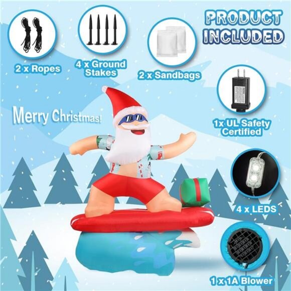 6.5FT Christmas Santa Claus Inflatables Outdoor Decor Surfing Santa Fun Hawaii - Picture 5 of 8
